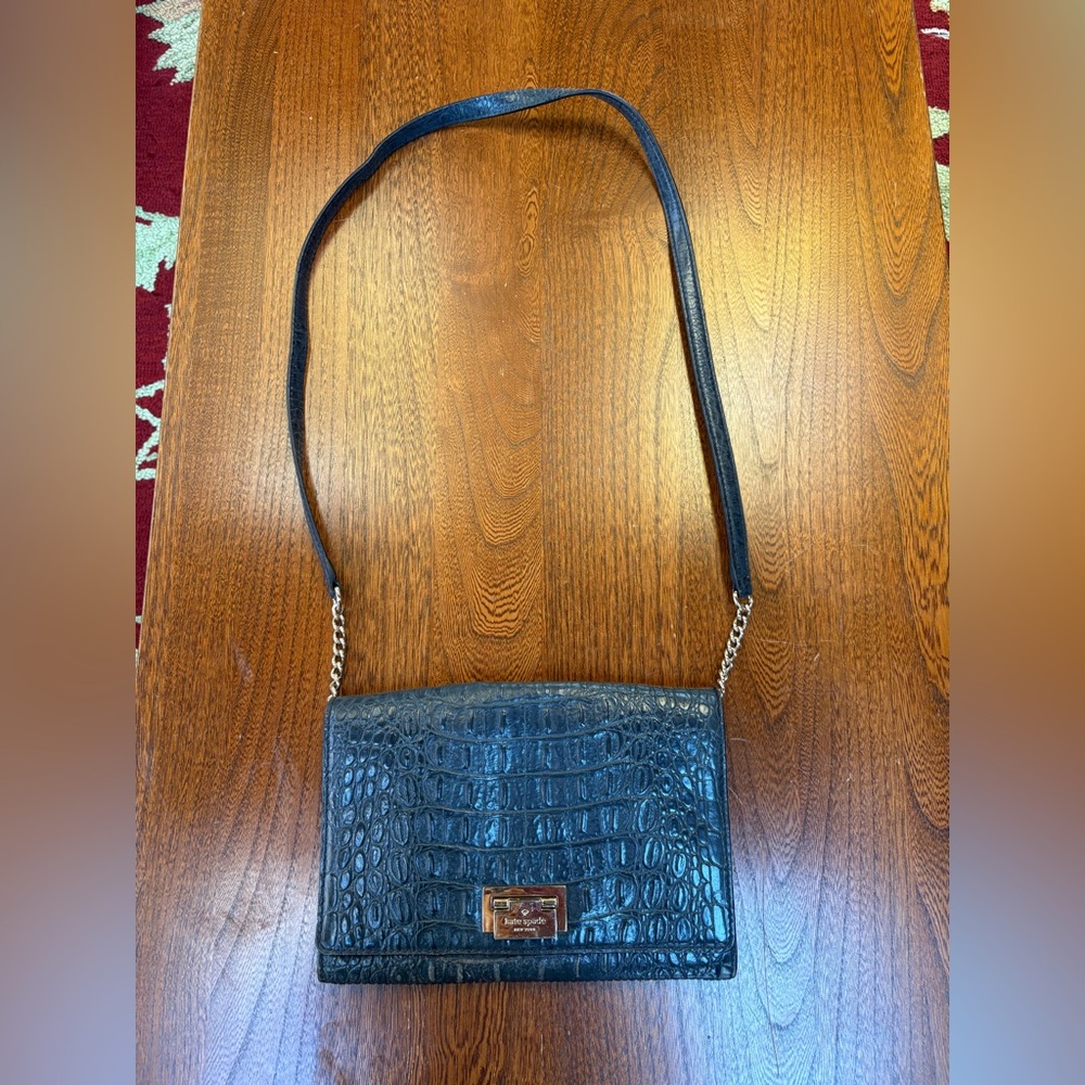 Kate Spade Black Croc Embossed Crossbody Bag Purse - Picture 2 of 11